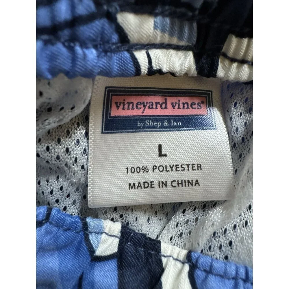 Vineyard Vines Mens L Blue Print Swim Trunks 7” Inseam